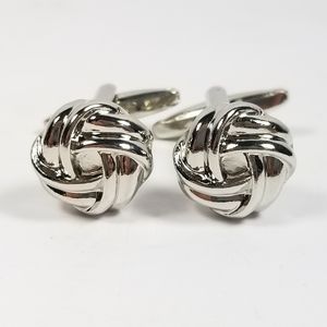 French Knot Cuff Links Silver Tone Metal 0.5"